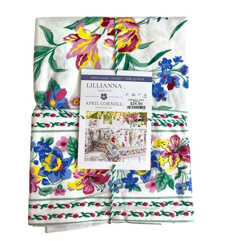 April Cornell Lillianna Floral Tablecloth 60x102 Colorful 12 Cloth Napkins 13 PC